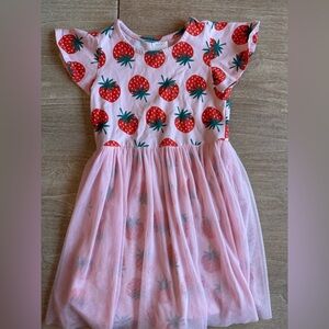 Hanna Andersson Strawberry Print Dress with mesh overlay skirt, short sleeve